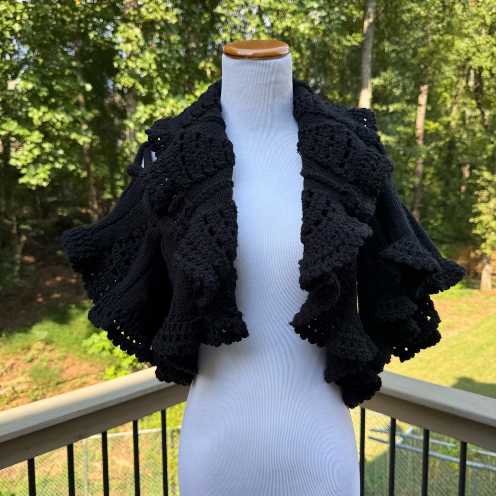 Inner Child crochet knitted open cropped cardigan in black
